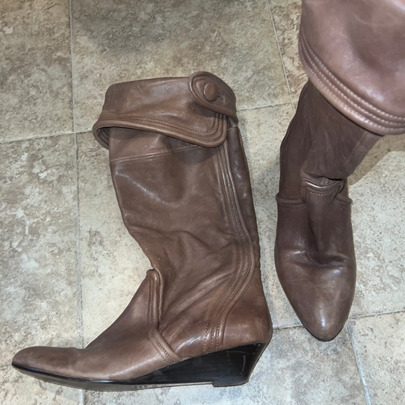 Leather Tan Wedge Boots - Picture 2 of 8